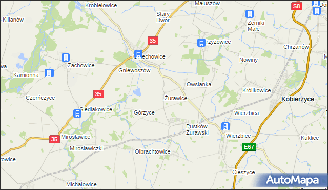 mapa Żurawice gmina Kobierzyce, Żurawice gmina Kobierzyce na mapie Targeo