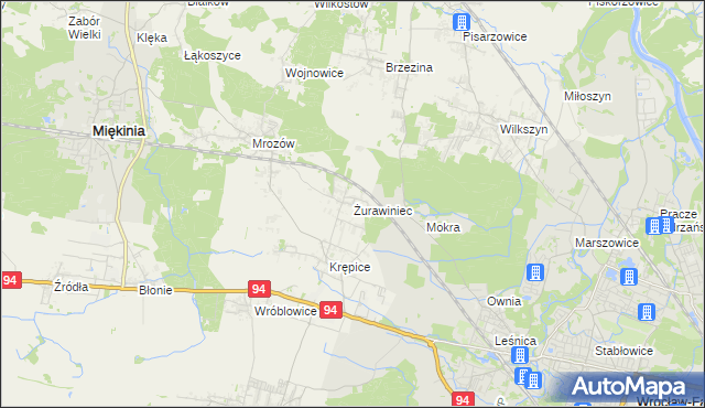 mapa Żurawiniec gmina Miękinia, Żurawiniec gmina Miękinia na mapie Targeo