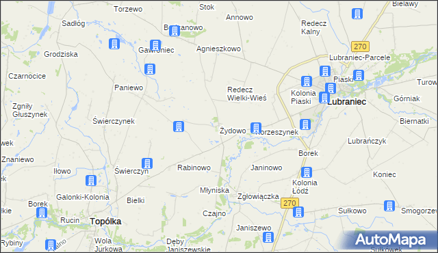mapa Żydowo gmina Lubraniec, Żydowo gmina Lubraniec na mapie Targeo