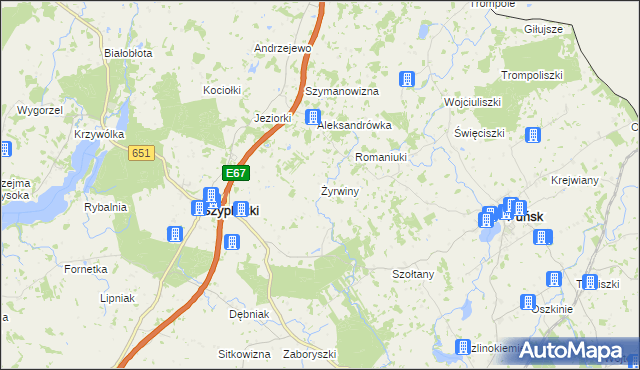 mapa Żyrwiny, Żyrwiny na mapie Targeo