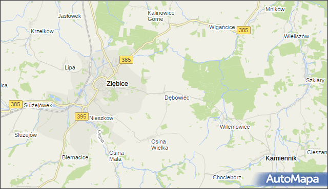 mapa Dębowiec gmina Ziębice, Dębowiec gmina Ziębice na mapie Targeo