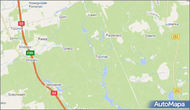 mapa Trzciniec gmina Nowogródek Pomorski, Trzciniec gmina Nowogródek Pomorski na mapie Targeo