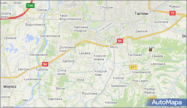 mapa Koszyce Wielkie, Koszyce Wielkie na mapie Targeo