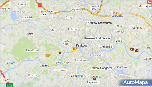 mapa Krakowa, Kraków na mapie Targeo