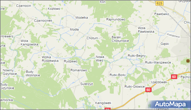 mapa Nowa Wieś gmina Ciechanów, Nowa Wieś gmina Ciechanów na mapie Targeo