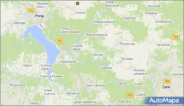 mapa Ostrów gmina Żarki, Ostrów gmina Żarki na mapie Targeo