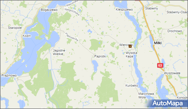 mapa Paprotki gmina Miłki, Paprotki gmina Miłki na mapie Targeo