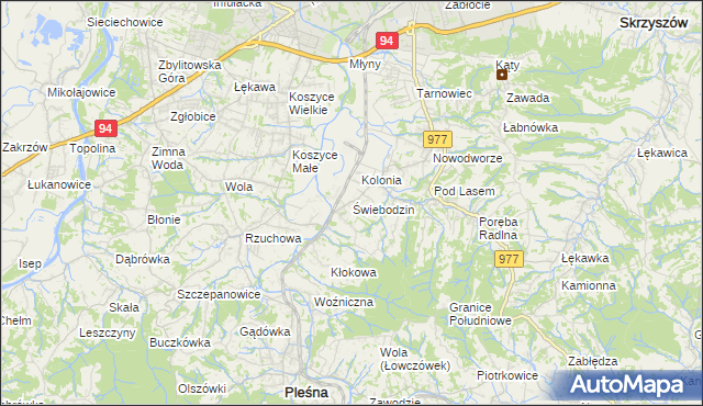 mapa Świebodzin gmina Pleśna, Świebodzin gmina Pleśna na mapie Targeo