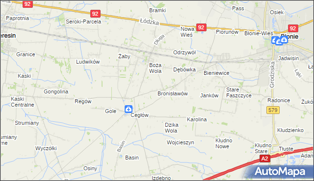 mapa Bronisławów gmina Baranów, Bronisławów gmina Baranów na mapie Targeo