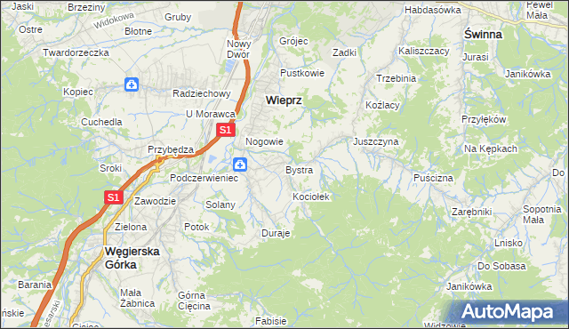 mapa Bystra gmina Radziechowy-Wieprz, Bystra gmina Radziechowy-Wieprz na mapie Targeo
