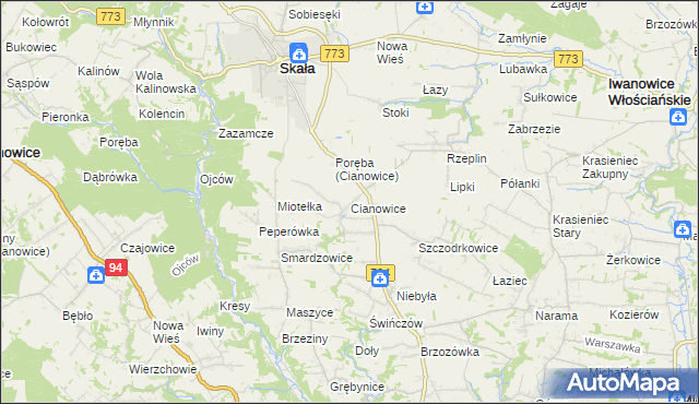 mapa Cianowice, Cianowice na mapie Targeo