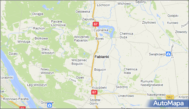 mapa Fabianki powiat włocławski, Fabianki powiat włocławski na mapie Targeo