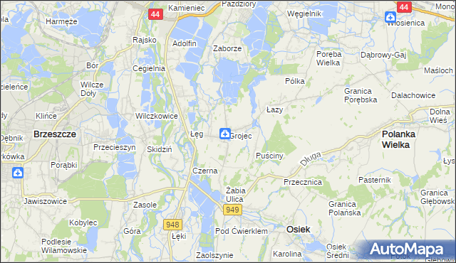 mapa Grojec gmina Oświęcim, Grojec gmina Oświęcim na mapie Targeo