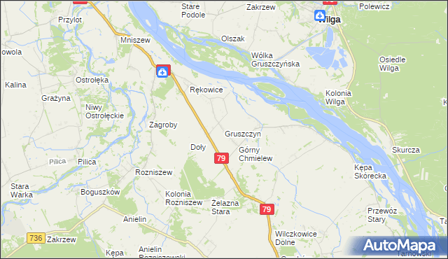 mapa Gruszczyn gmina Magnuszew, Gruszczyn gmina Magnuszew na mapie Targeo
