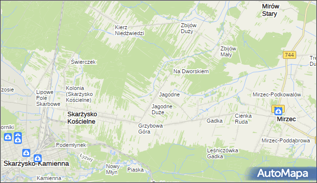 mapa Jagodne gmina Mirzec, Jagodne gmina Mirzec na mapie Targeo