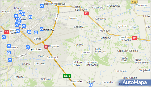 mapa Janów gmina Skaryszew, Janów gmina Skaryszew na mapie Targeo