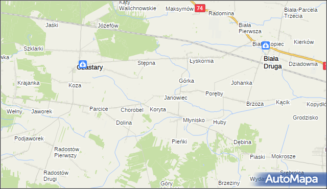 mapa Janowiec gmina Biała, Janowiec gmina Biała na mapie Targeo