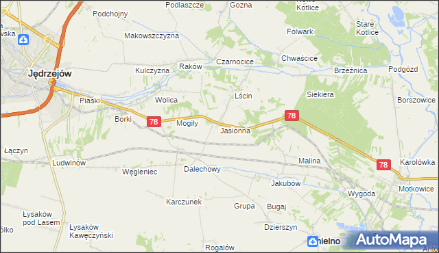 mapa Jasionna gmina Jędrzejów, Jasionna gmina Jędrzejów na mapie Targeo