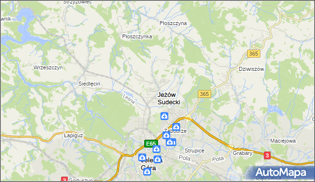 mapa Jeżów Sudecki, Jeżów Sudecki na mapie Targeo