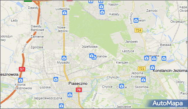 mapa Julianów gmina Piaseczno, Julianów gmina Piaseczno na mapie Targeo