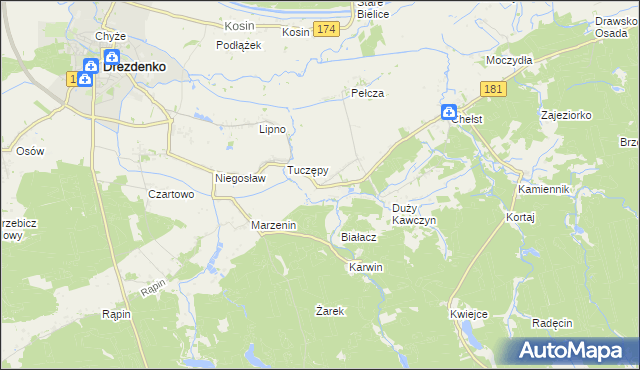 mapa Kawczyn gmina Drawsko, Kawczyn gmina Drawsko na mapie Targeo