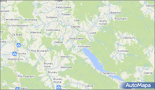 mapa Klimkówka gmina Ropa, Klimkówka gmina Ropa na mapie Targeo
