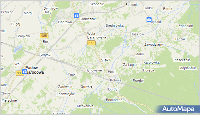 mapa Knapy gmina Baranów Sandomierski, Knapy gmina Baranów Sandomierski na mapie Targeo