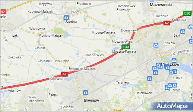 mapa Koszajec gmina Brwinów, Koszajec gmina Brwinów na mapie Targeo