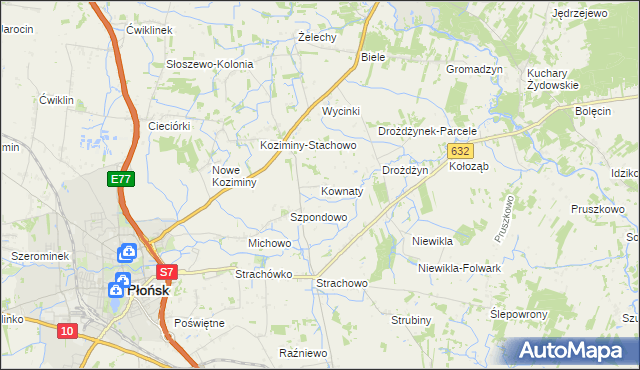 mapa Kownaty gmina Płońsk, Kownaty gmina Płońsk na mapie Targeo