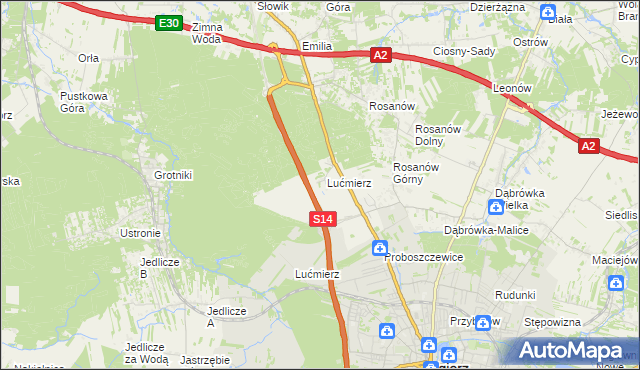 mapa Lućmierz-Las, Lućmierz-Las na mapie Targeo