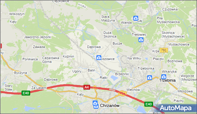 mapa Luszowice gmina Chrzanów, Luszowice gmina Chrzanów na mapie Targeo