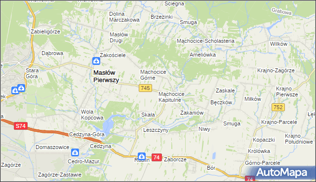 mapa Mąchocice Kapitulne, Mąchocice Kapitulne na mapie Targeo