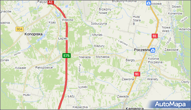 mapa Michałów gmina Poczesna, Michałów gmina Poczesna na mapie Targeo