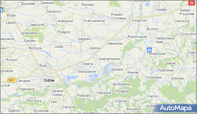 mapa Nieznanowice gmina Gdów, Nieznanowice gmina Gdów na mapie Targeo