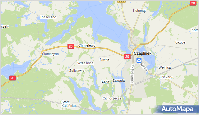 mapa Niwka gmina Czaplinek, Niwka gmina Czaplinek na mapie Targeo
