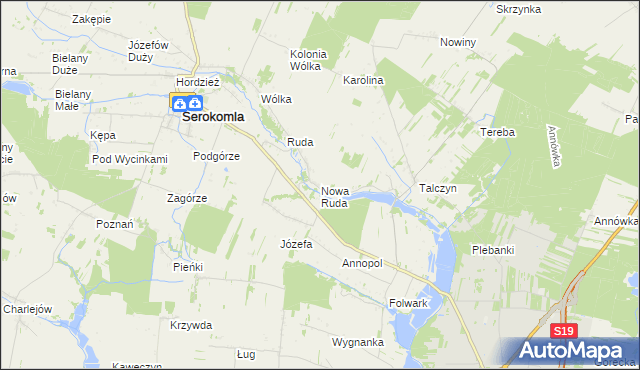 mapa Nowa Ruda gmina Serokomla, Nowa Ruda gmina Serokomla na mapie Targeo