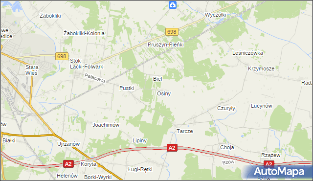 mapa Osiny gmina Siedlce, Osiny gmina Siedlce na mapie Targeo