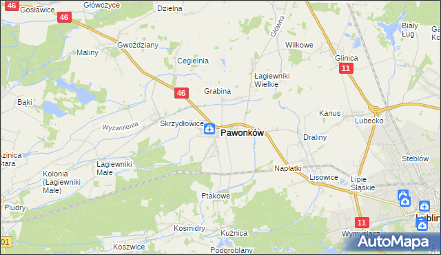 mapa Pawonków, Pawonków na mapie Targeo