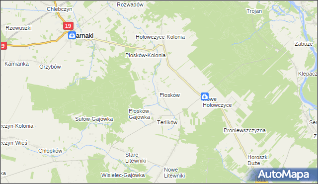 mapa Płosków gmina Sarnaki, Płosków gmina Sarnaki na mapie Targeo