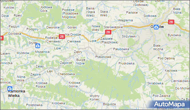 mapa Ptaszkowa, Ptaszkowa na mapie Targeo