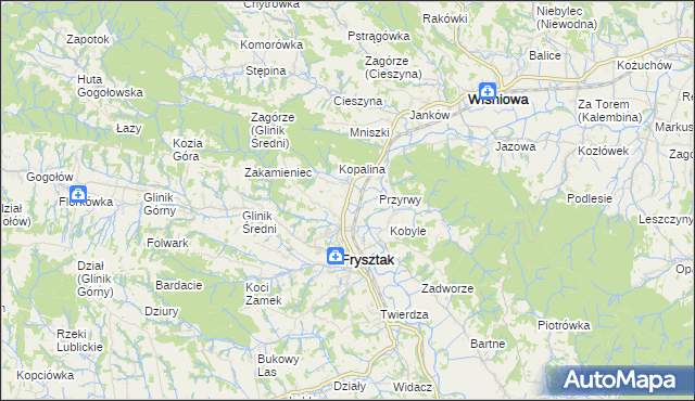 mapa Pułanki gmina Frysztak, Pułanki gmina Frysztak na mapie Targeo