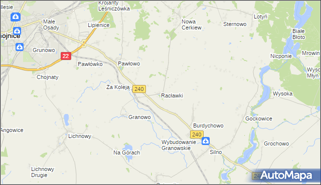 mapa Racławki gmina Chojnice, Racławki gmina Chojnice na mapie Targeo