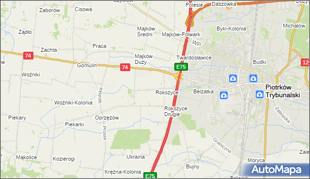 mapa Rokszyce gmina Wola Krzysztoporska, Rokszyce gmina Wola Krzysztoporska na mapie Targeo