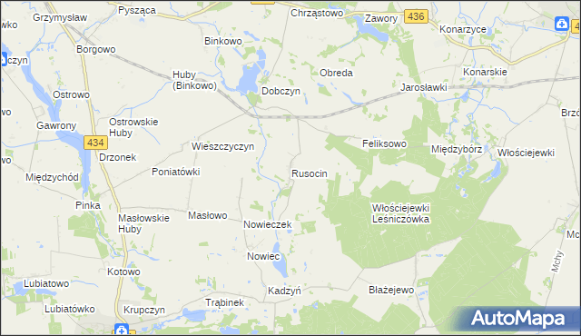 mapa Rusocin gmina Dolsk, Rusocin gmina Dolsk na mapie Targeo