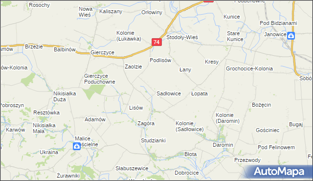 mapa Sadłowice gmina Wojciechowice, Sadłowice gmina Wojciechowice na mapie Targeo