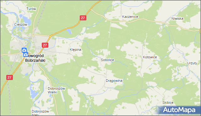 mapa Sobolice gmina Nowogród Bobrzański, Sobolice gmina Nowogród Bobrzański na mapie Targeo
