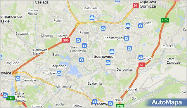 mapa Sosnowca, Sosnowiec na mapie Targeo