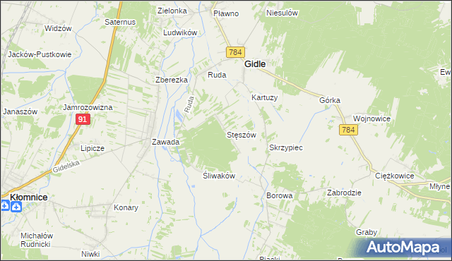 mapa Stęszów gmina Gidle, Stęszów gmina Gidle na mapie Targeo