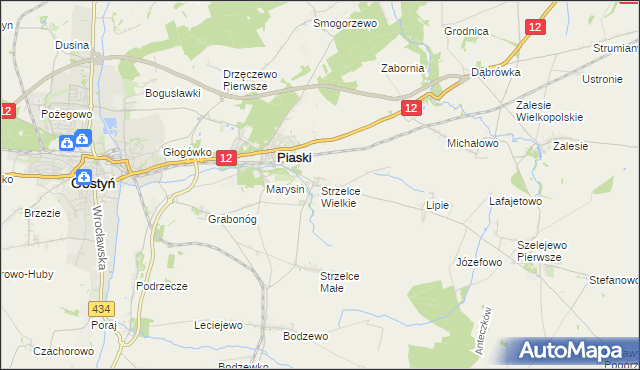 mapa Strzelce Wielkie gmina Piaski, Strzelce Wielkie gmina Piaski na mapie Targeo