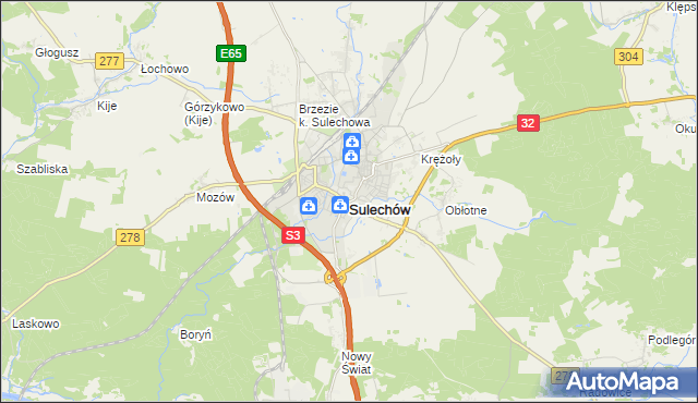 mapa Sulechów powiat zielonogórski, Sulechów powiat zielonogórski na mapie Targeo